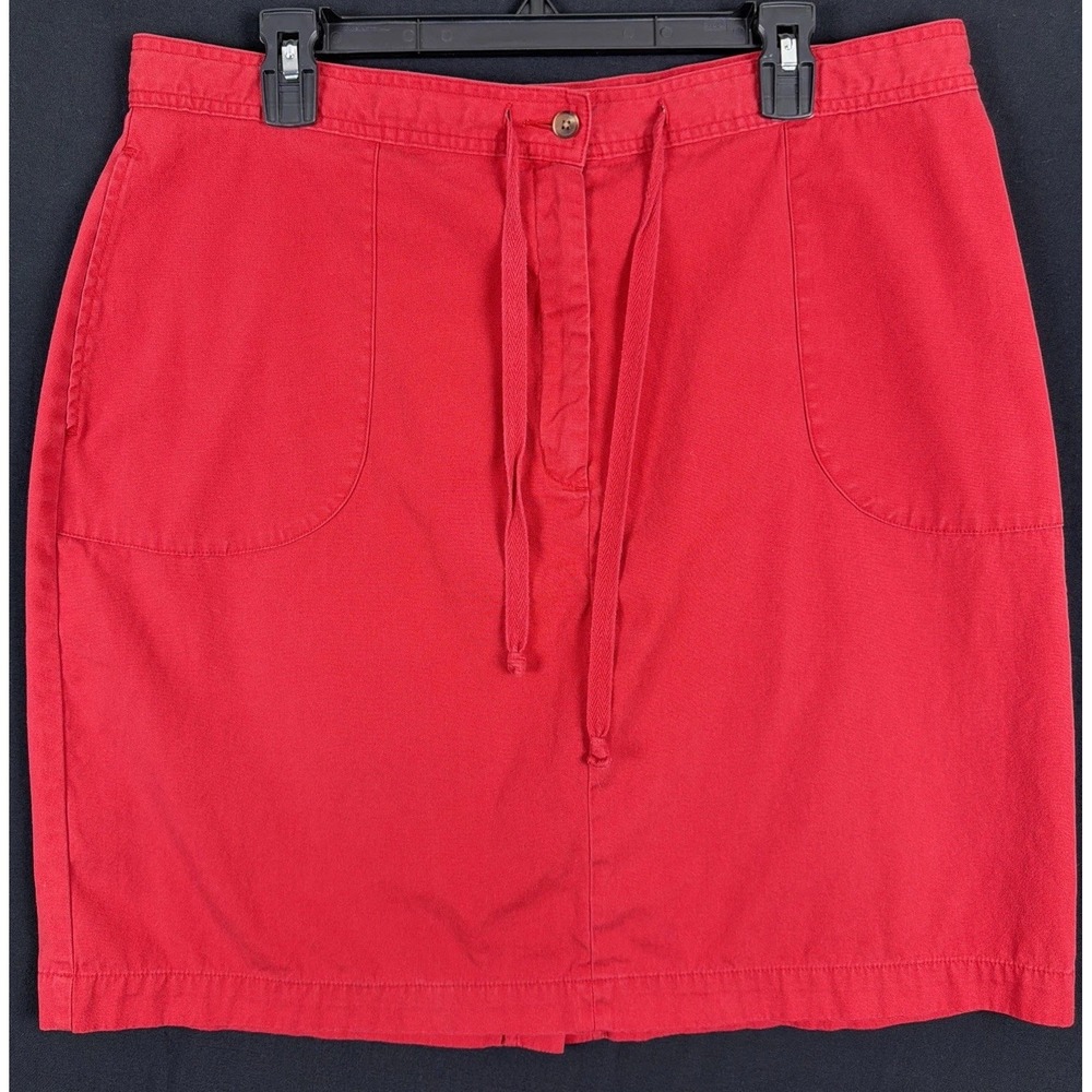 LL Bean Women 20 Red 100% Cotton Skirt Draw String  A-Line Slash Pockets 0 VR93